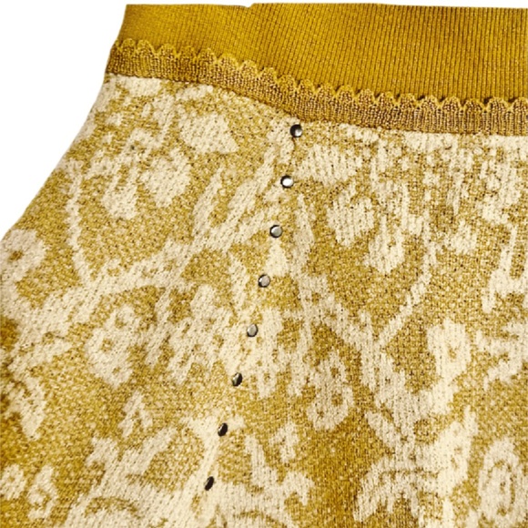 ANTHROPOLOGIE MOTH Mustard Yellow Floral Studded Wool Jacquard Knit Skirt size S - Picture 8 of 12